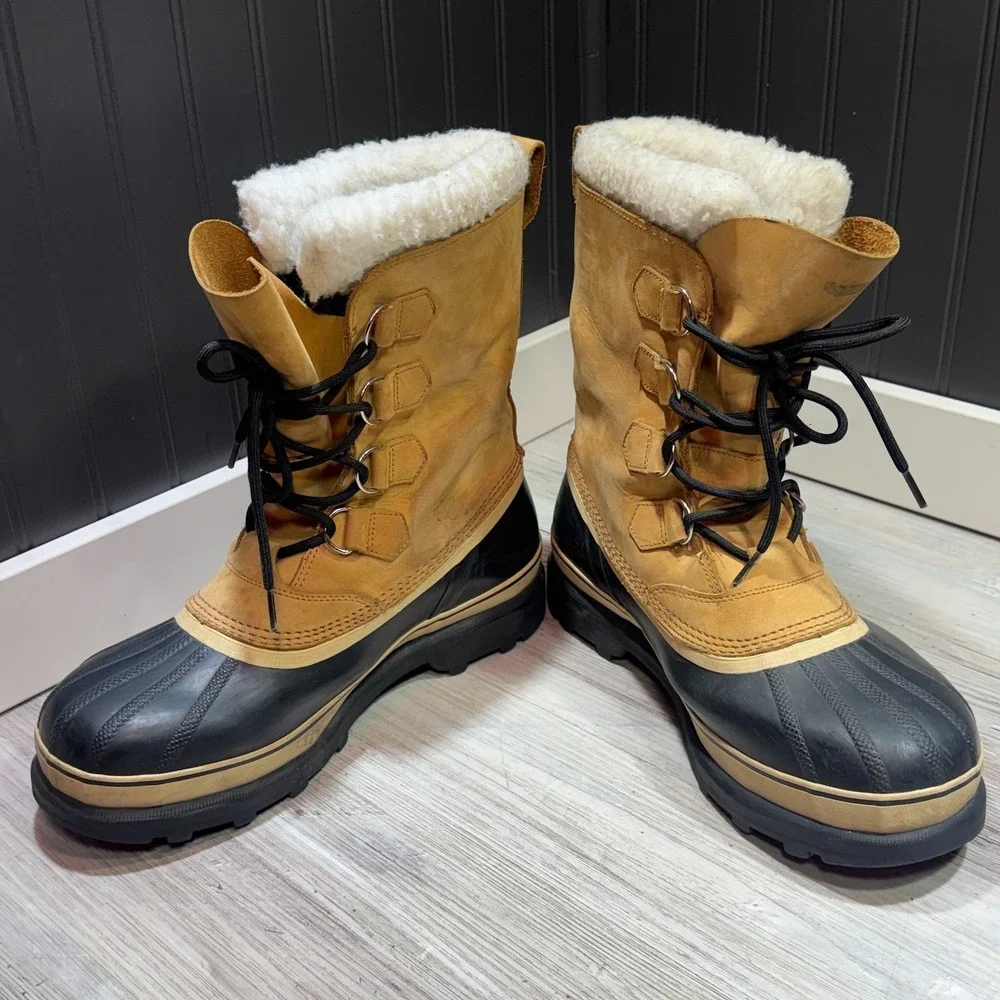 Sorel Waterproof Lined Men's Snow Boots Tan Black White Lace Up US 11